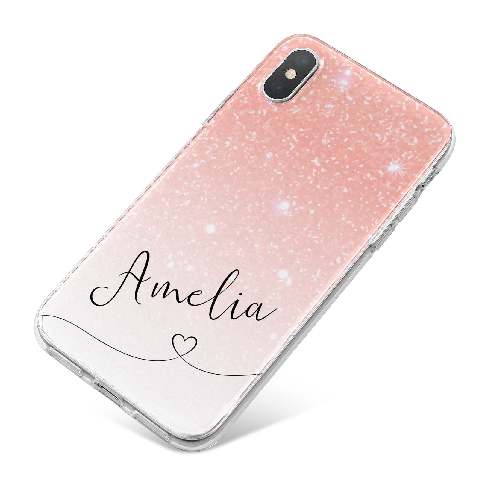 Personalised Pink Glitter Fade with Black Text iPhone X Bumper Case on Silver iPhone