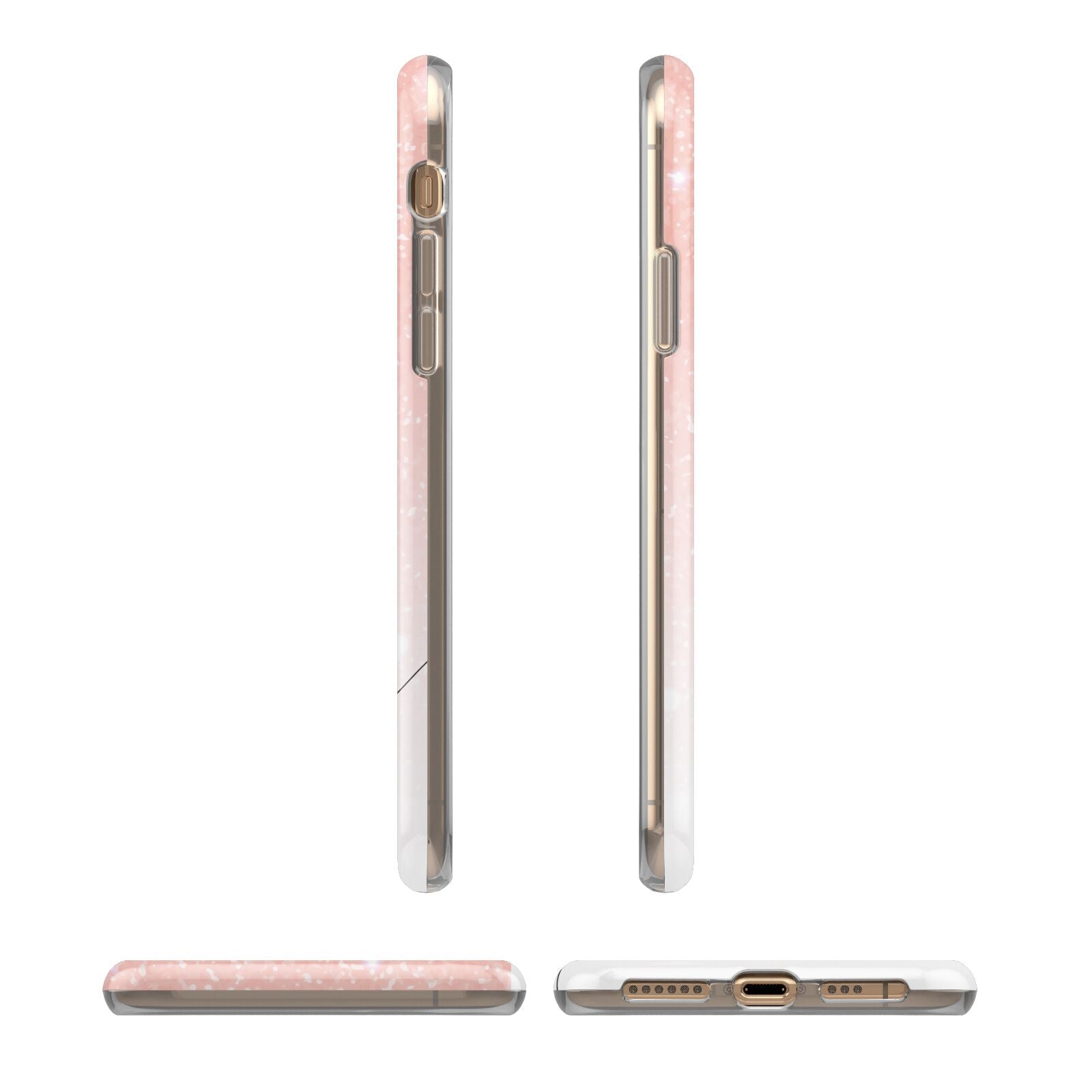 Personalised Pink Glitter Fade with Black Text iPhone XS 3D Tough Case in Gold Angled Images