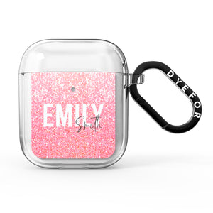 Personalised Pink Glitter White Name AirPods Case