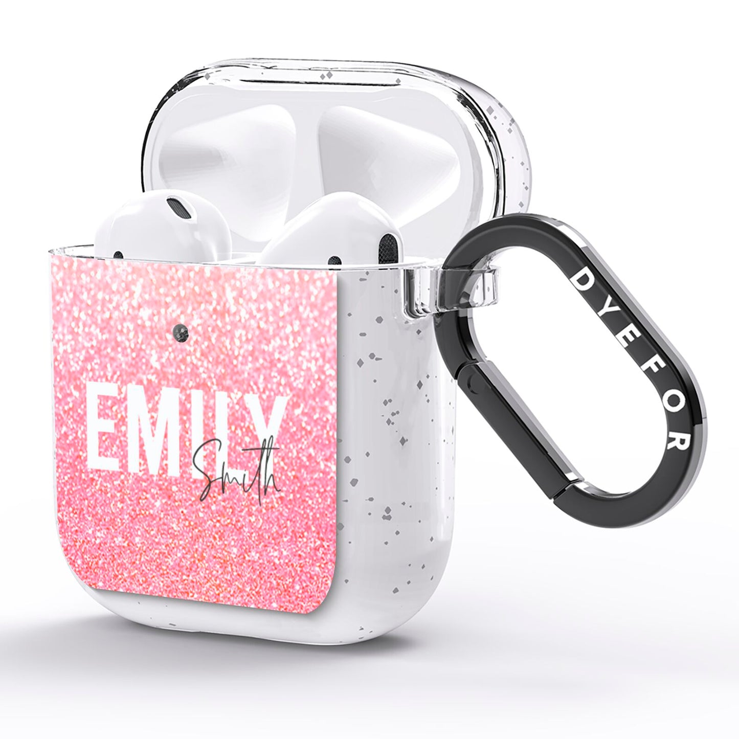 Personalised Pink Glitter White Name AirPods Glitter Case Side Image