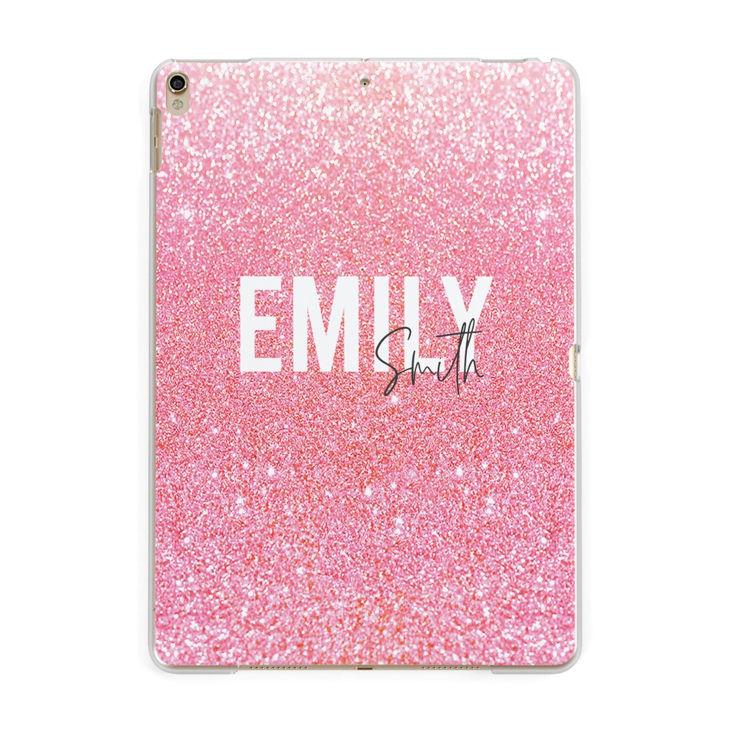 Personalised Pink Glitter White Name Apple iPad Gold Case