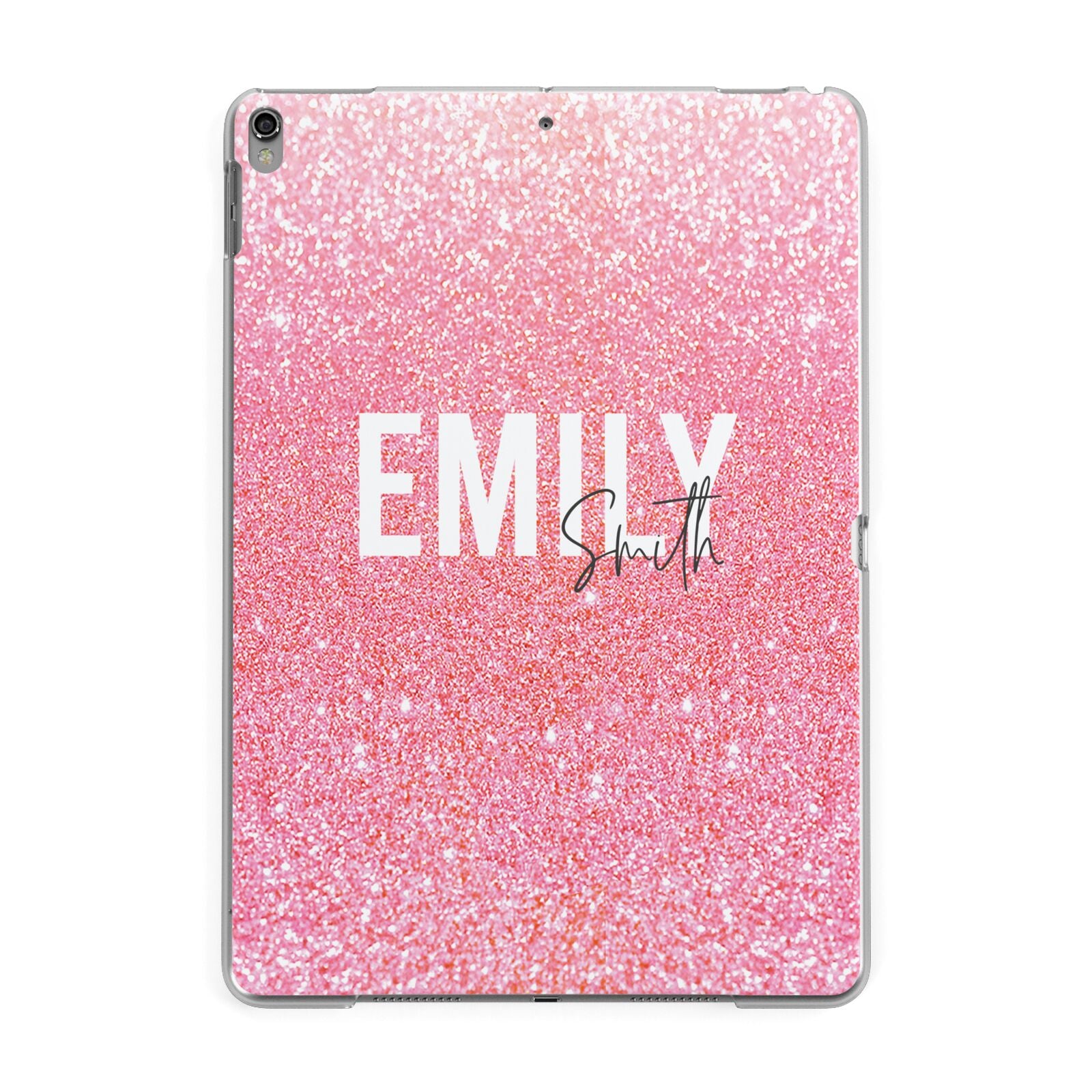 Personalised Pink Glitter White Name Apple iPad Grey Case