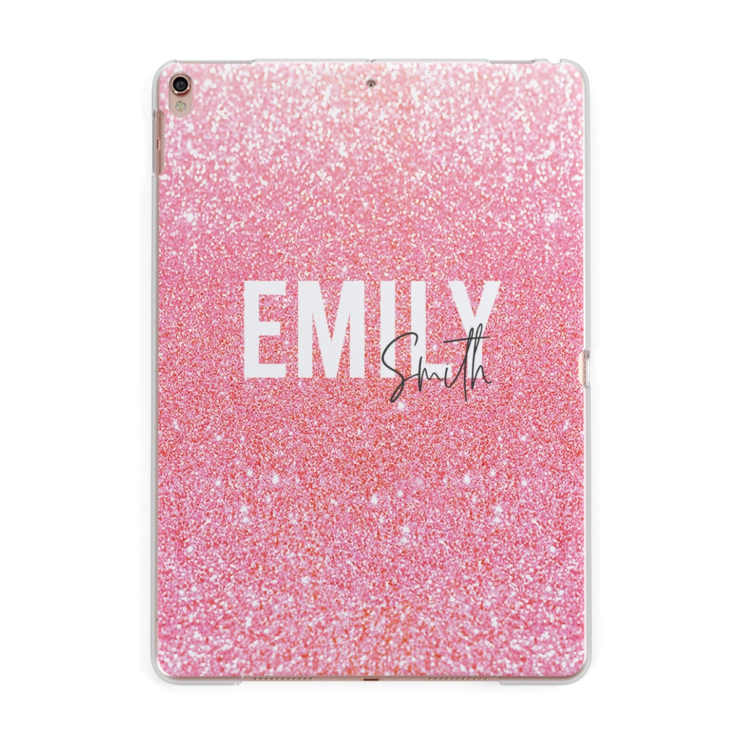 Personalised Pink Glitter White Name Apple iPad Rose Gold Case