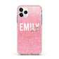 Personalised Pink Glitter White Name Apple iPhone 11 Pro in Silver with Pink Impact Case