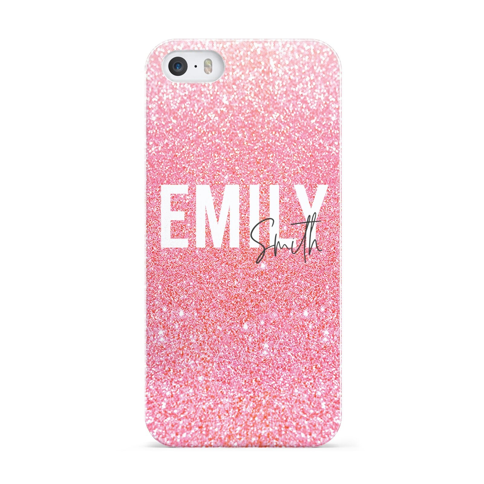 Personalised Pink Glitter White Name Apple iPhone 5 Case