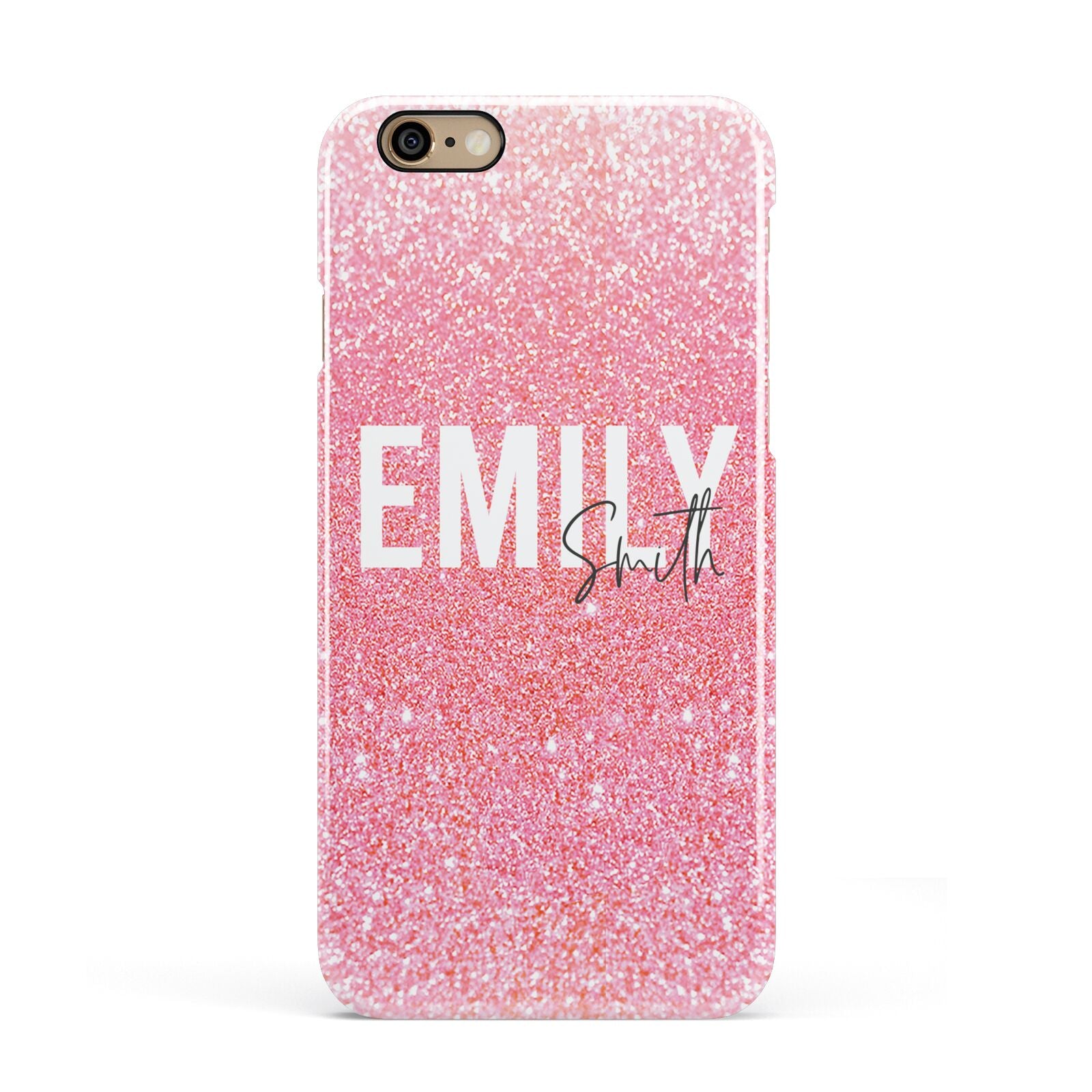 Personalised Pink Glitter White Name Apple iPhone 6 3D Snap Case