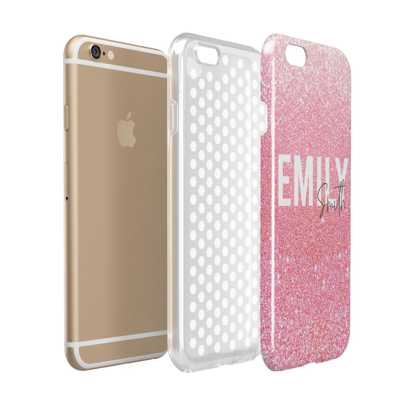 Personalised Pink Glitter White Name Apple iPhone 6 3D Tough Case Expanded view