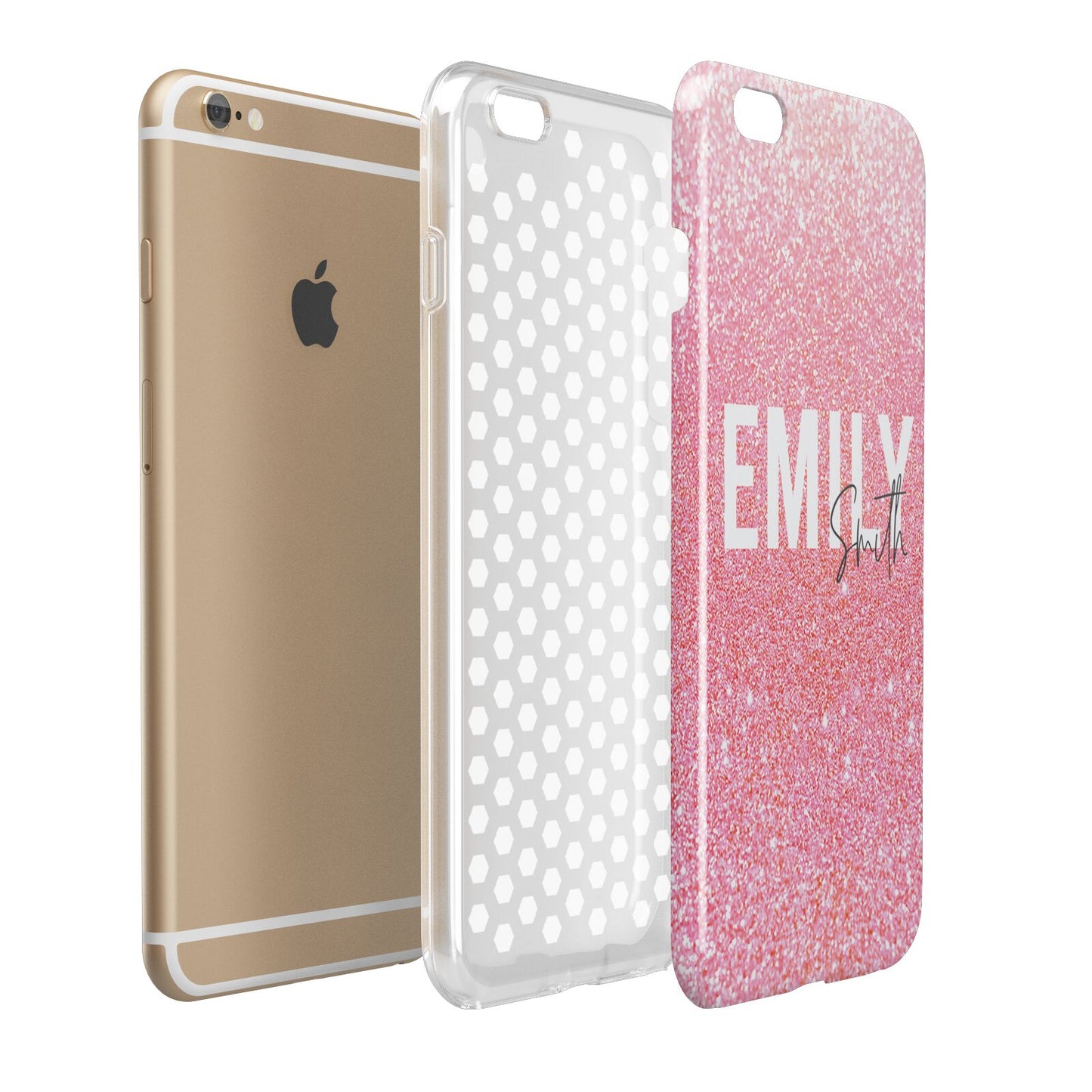 Personalised Pink Glitter White Name Apple iPhone 6 Plus 3D Tough Case Expand Detail Image
