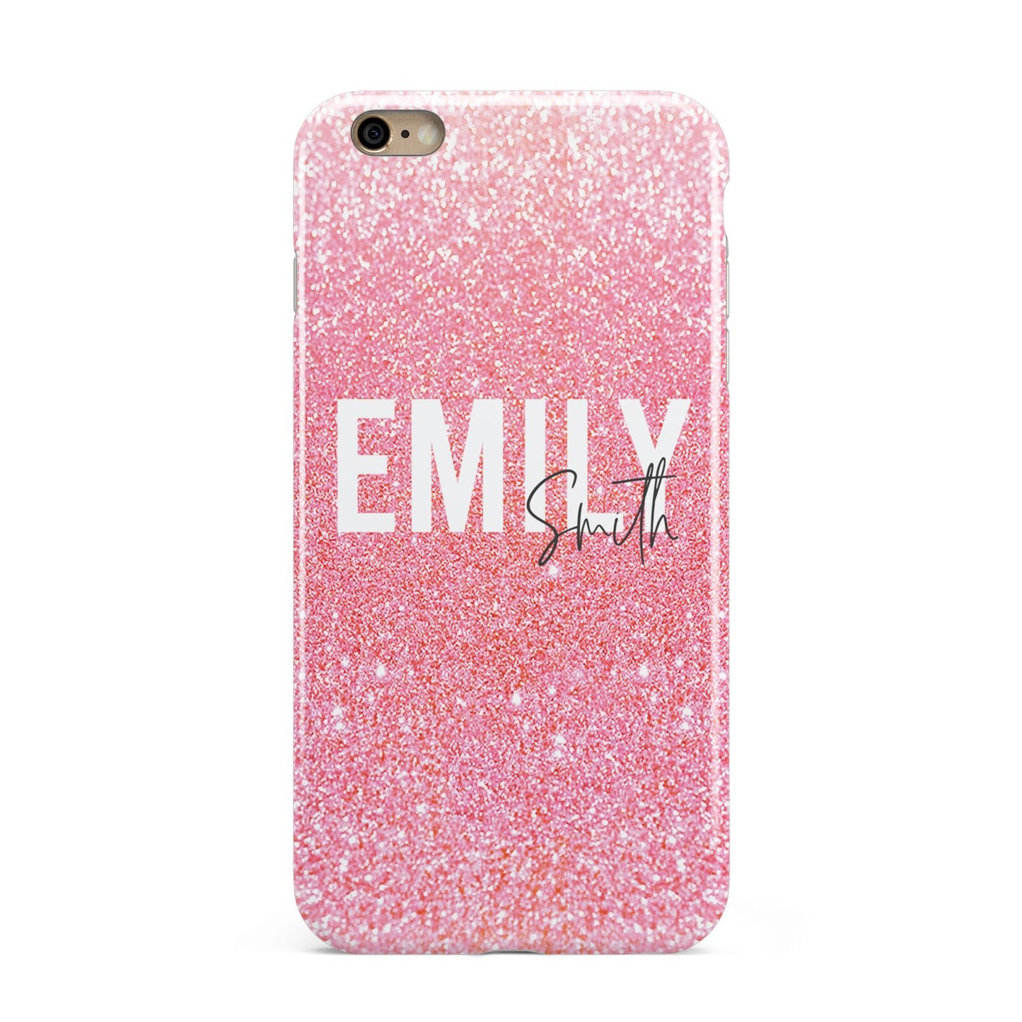 Personalised Pink Glitter White Name Apple iPhone 6 Plus 3D Tough Case