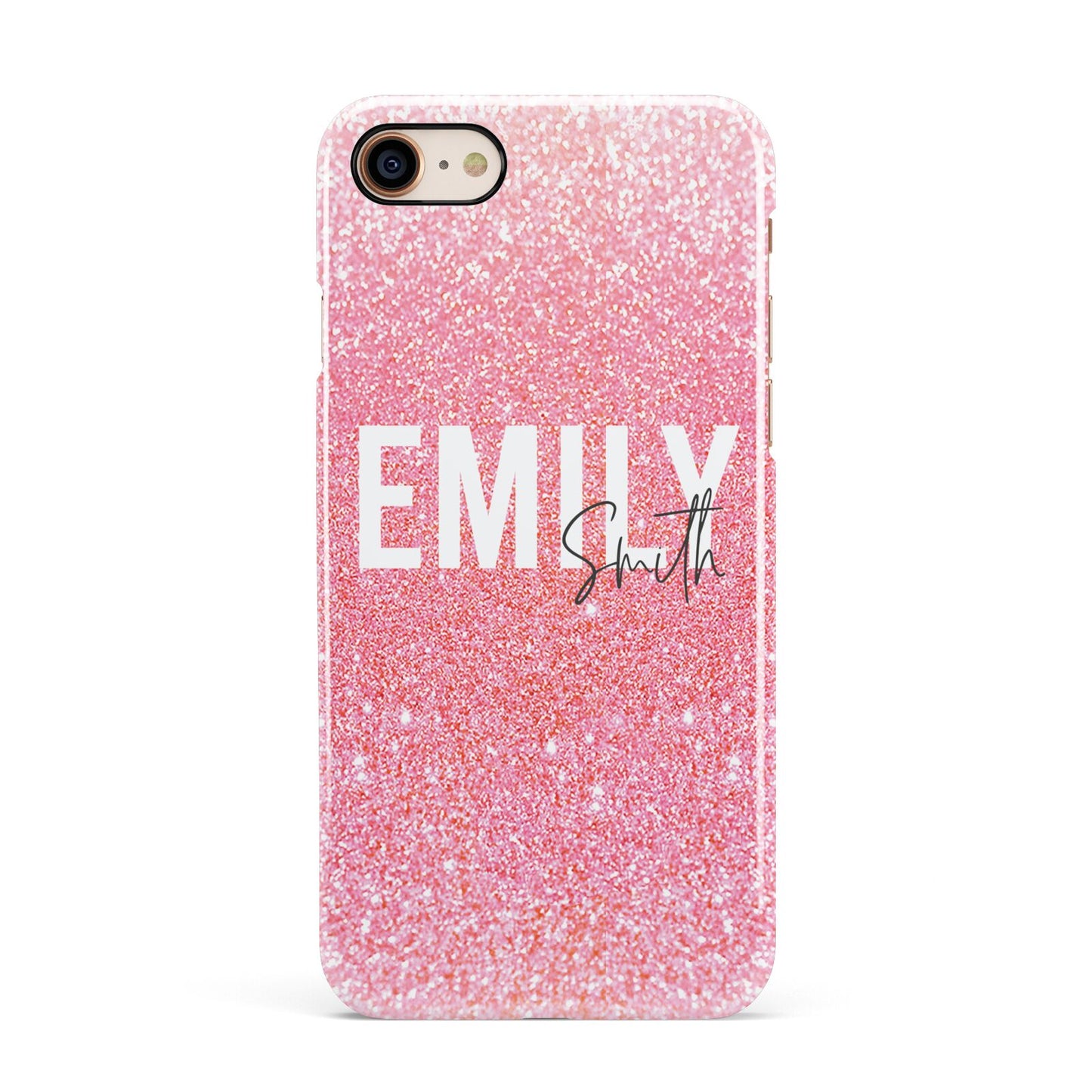 Personalised Pink Glitter White Name Apple iPhone 7 8 3D Snap Case