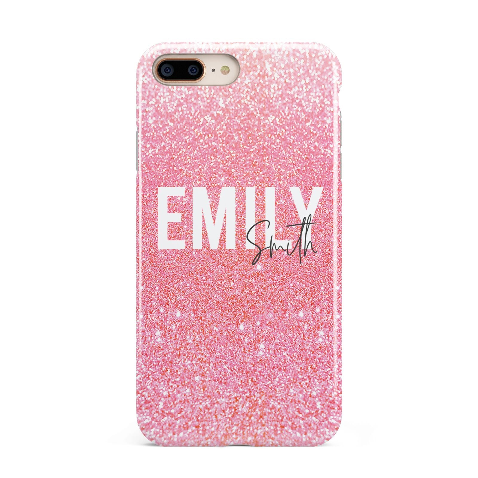 Personalised Pink Glitter White Name Apple iPhone 7 8 Plus 3D Tough Case