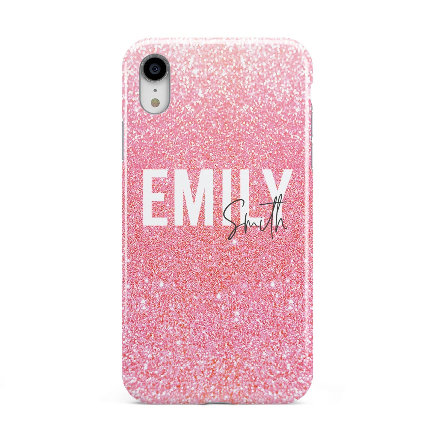 Personalised Pink Glitter White Name Apple iPhone XR White 3D Tough Case