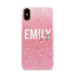 Personalised Pink Glitter White Name Apple iPhone XS 3D Snap Case