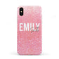 Personalised Pink Glitter White Name Apple iPhone XS 3D Tough