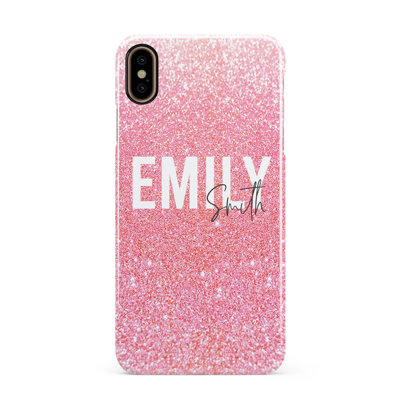 Personalised Pink Glitter White Name Apple iPhone Xs Max 3D Snap Case