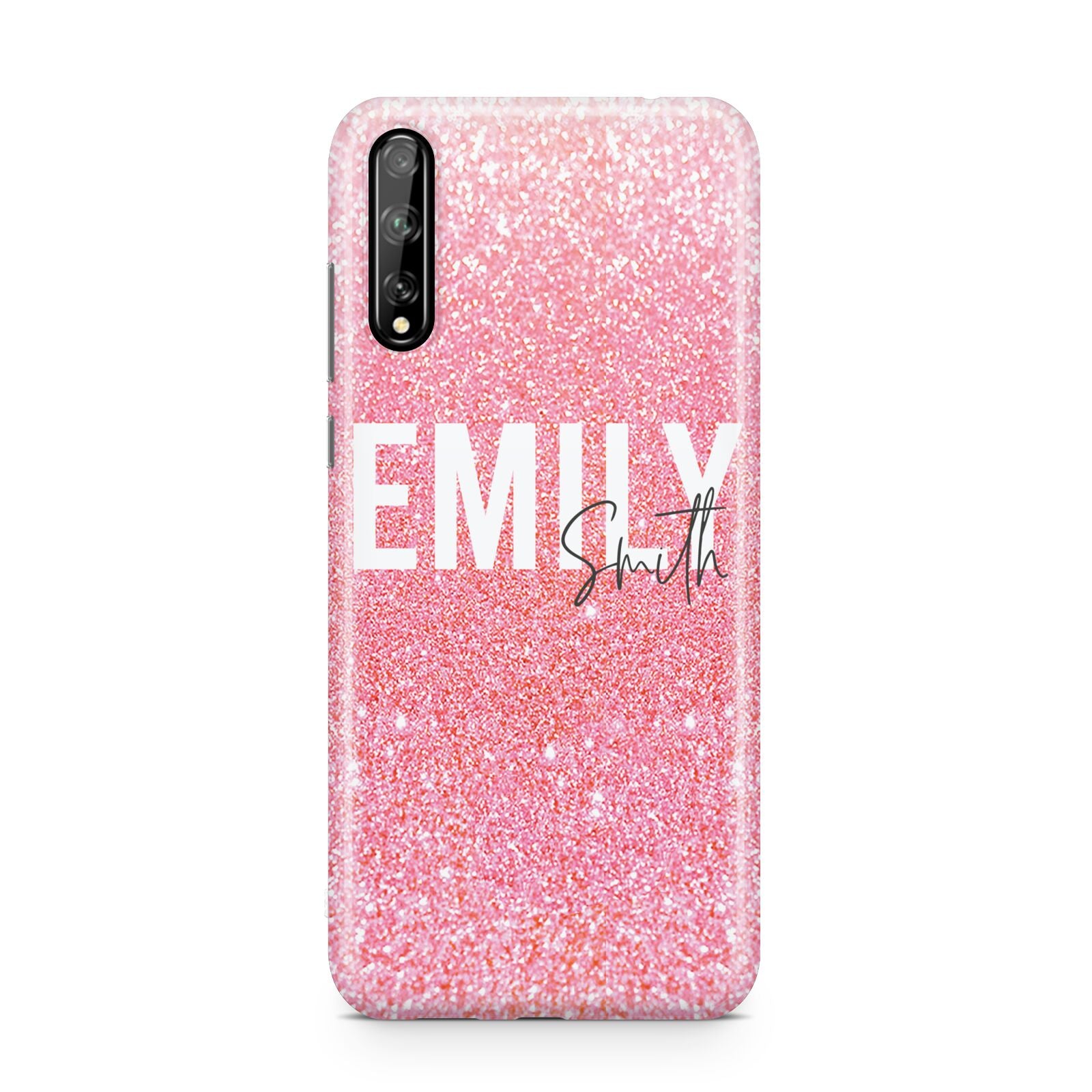 Personalised Pink Glitter White Name Huawei Enjoy 10s Phone Case
