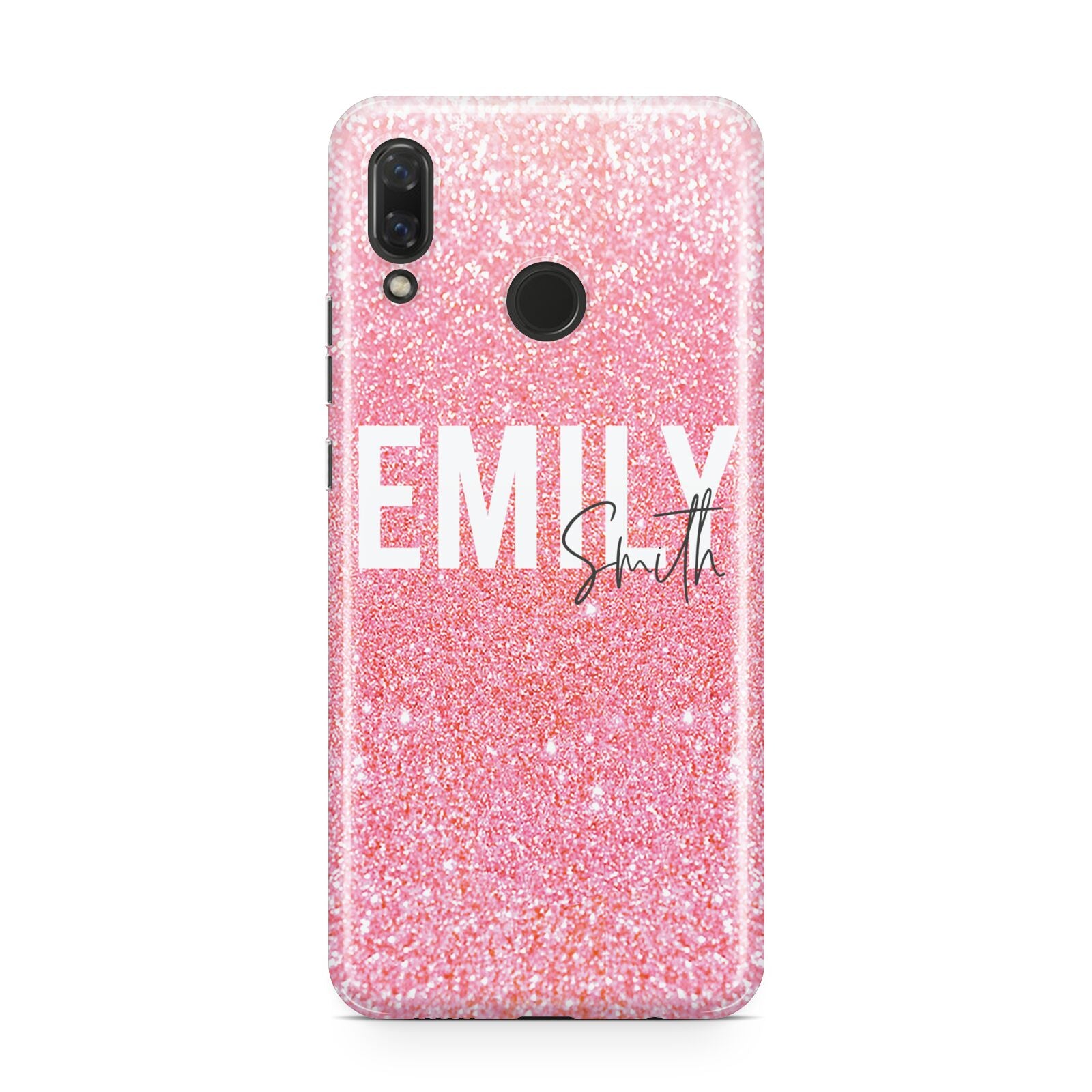 Personalised Pink Glitter White Name Huawei Nova 3 Phone Case