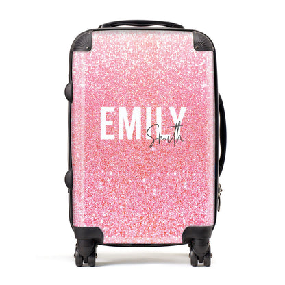 Personalised Pink Glitter White Name Suitcase