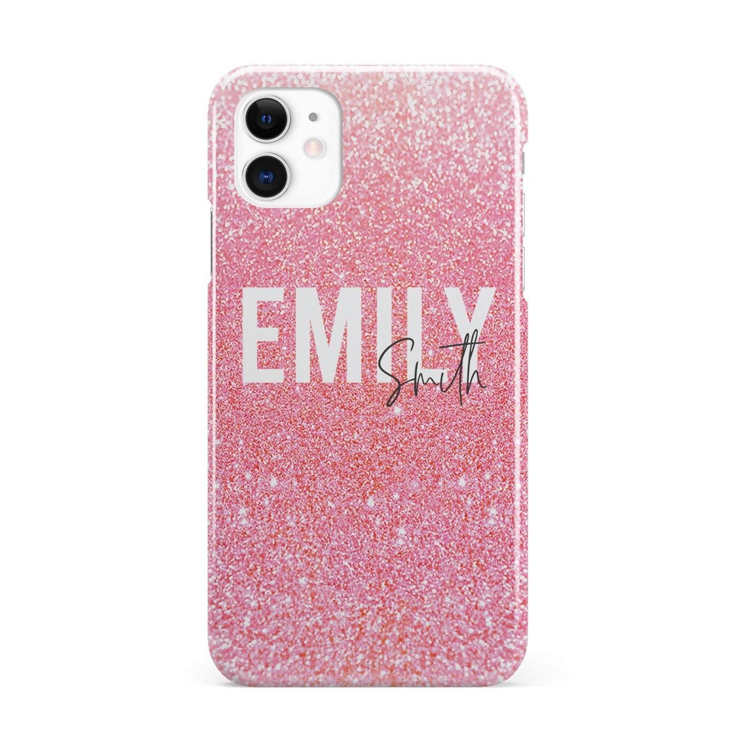 Personalised Pink Glitter White Name iPhone 11 3D Snap Case
