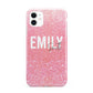 Personalised Pink Glitter White Name iPhone 11 3D Tough Case