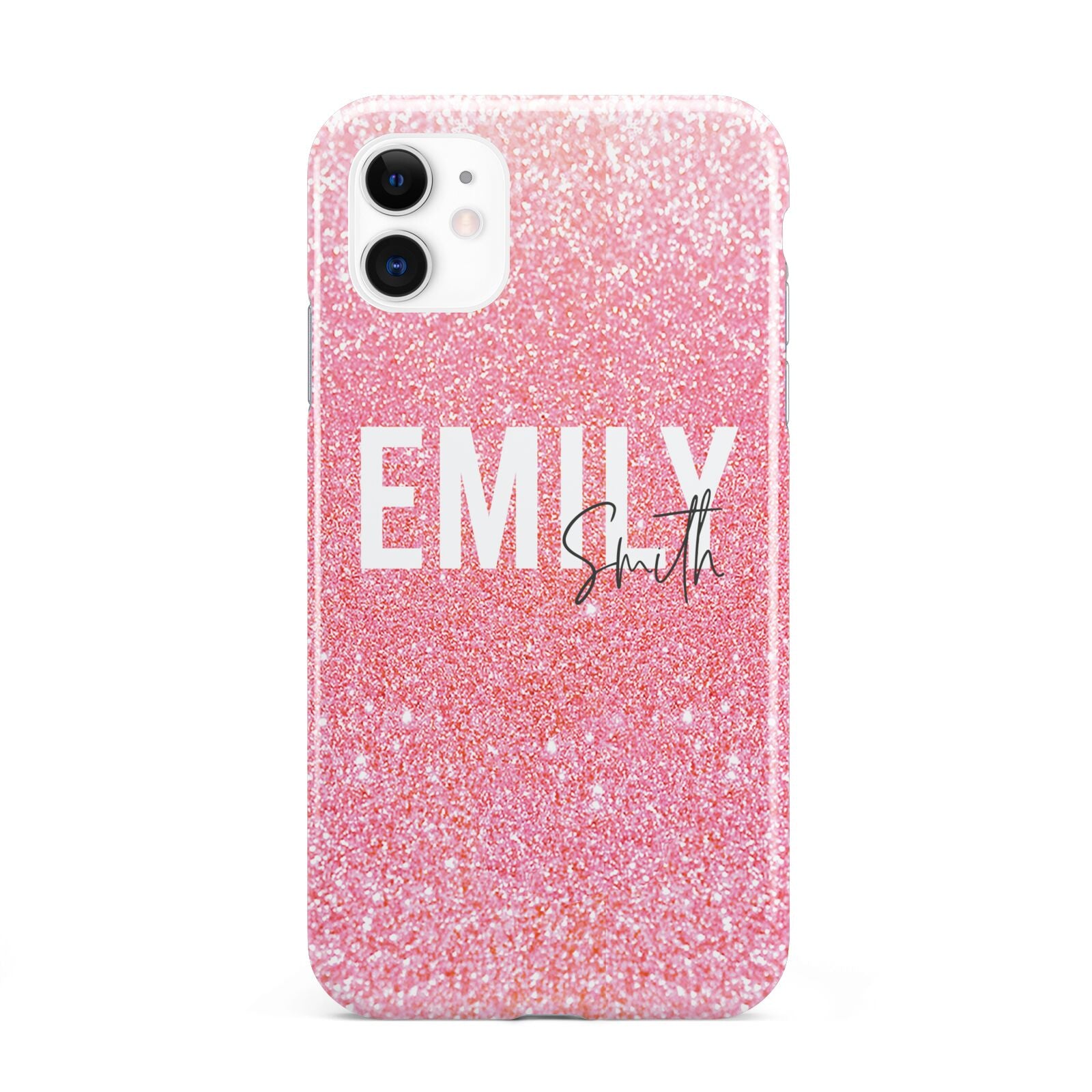 Personalised Pink Glitter White Name iPhone 11 3D Tough Case