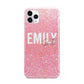 Personalised Pink Glitter White Name iPhone 11 Pro Max 3D Tough Case