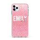 Personalised Pink Glitter White Name iPhone 11 Pro Max Impact Pink Edge Case