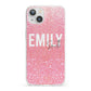 Personalised Pink Glitter White Name iPhone 13 Clear Bumper Case