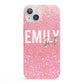Personalised Pink Glitter White Name iPhone 13 Full Wrap 3D Snap Case