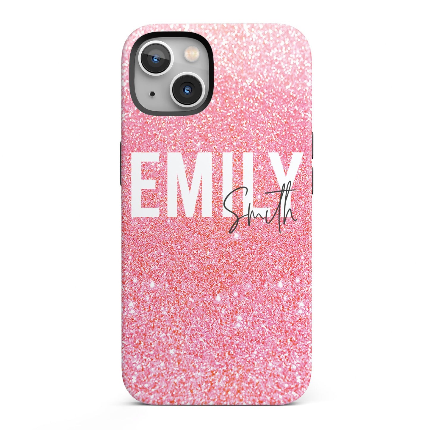 Personalised Pink Glitter White Name iPhone 13 Full Wrap 3D Tough Case