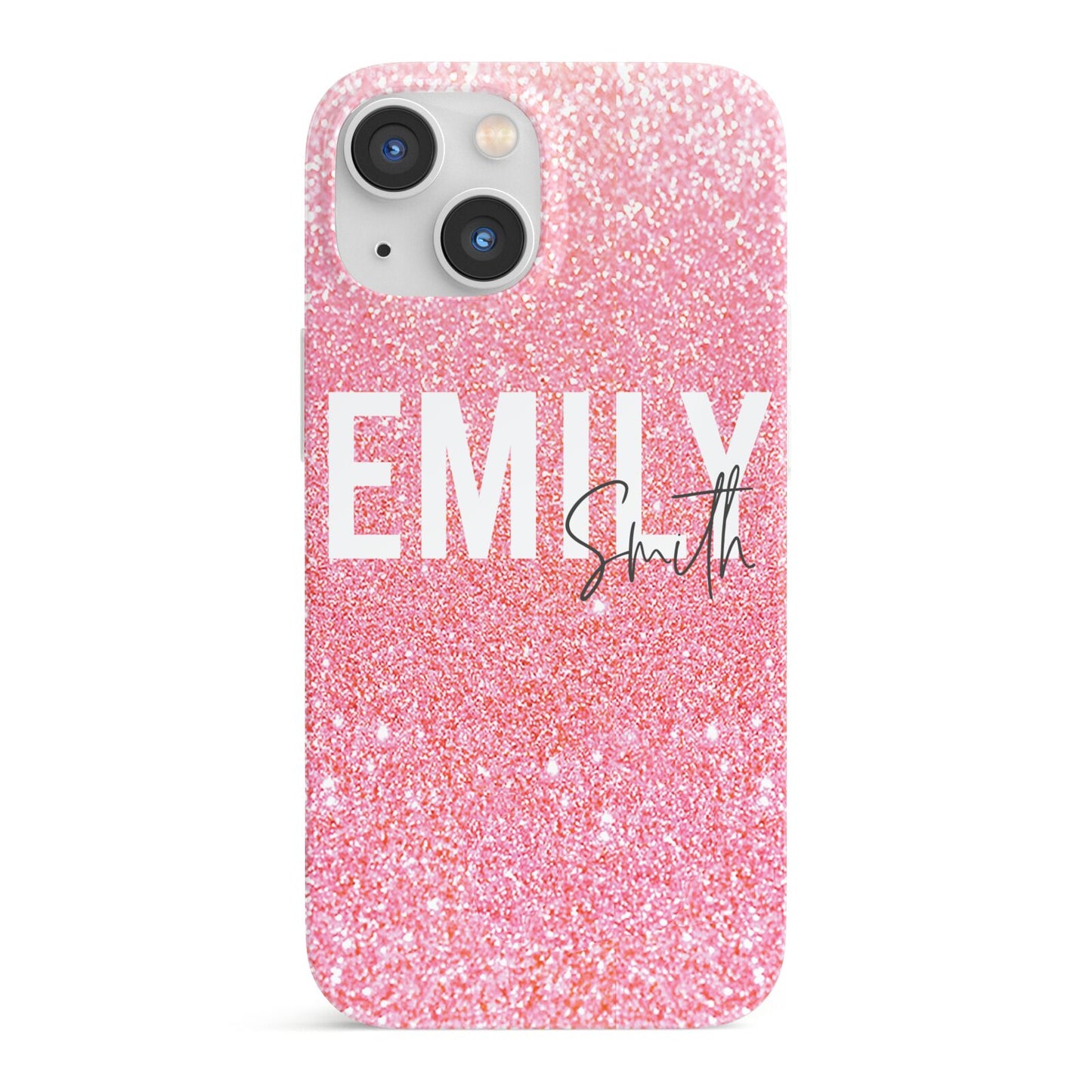 Personalised Pink Glitter White Name iPhone 13 Mini Full Wrap 3D Snap Case