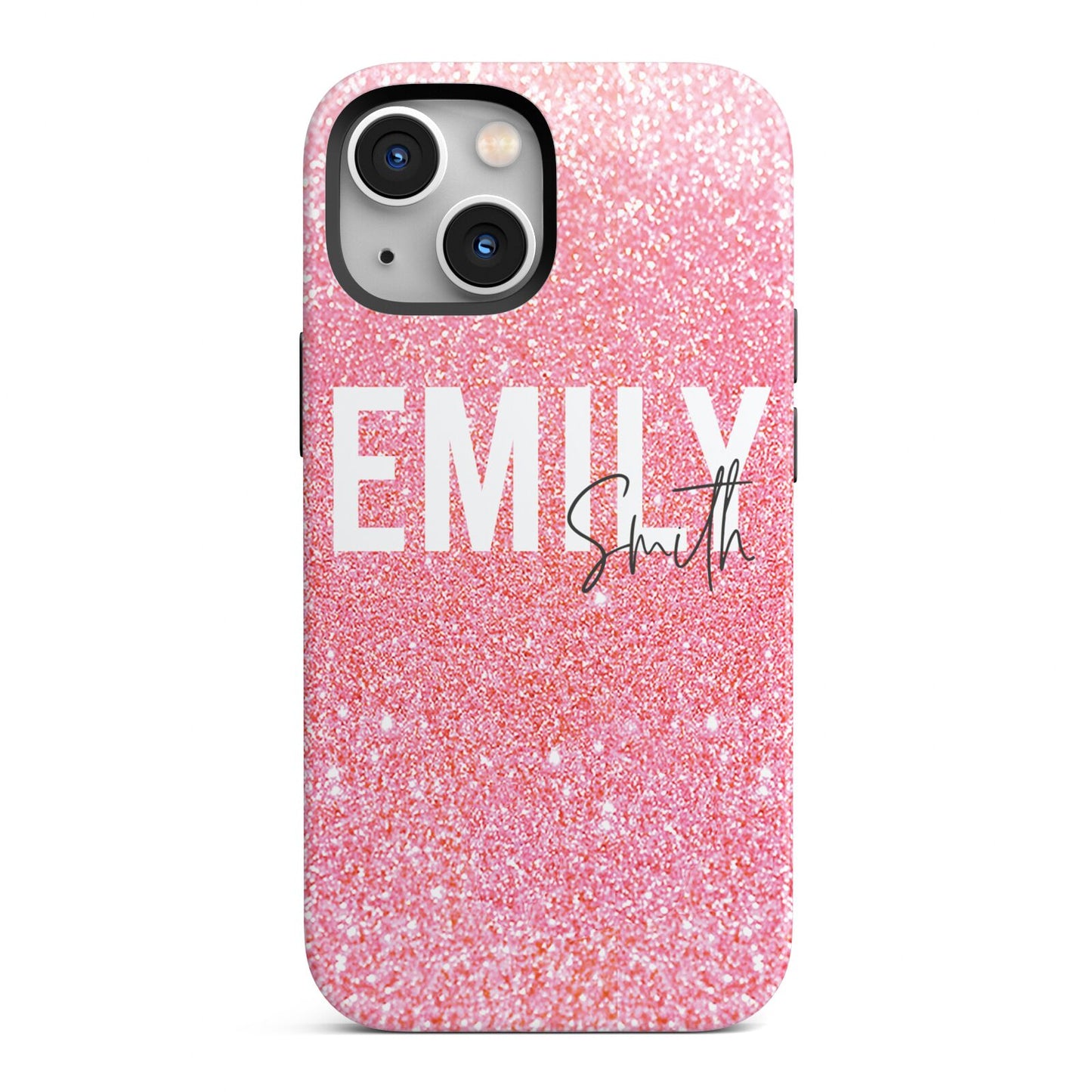 Personalised Pink Glitter White Name iPhone 13 Mini Full Wrap 3D Tough Case