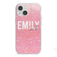 Personalised Pink Glitter White Name iPhone 13 Mini TPU Impact Case with White Edges
