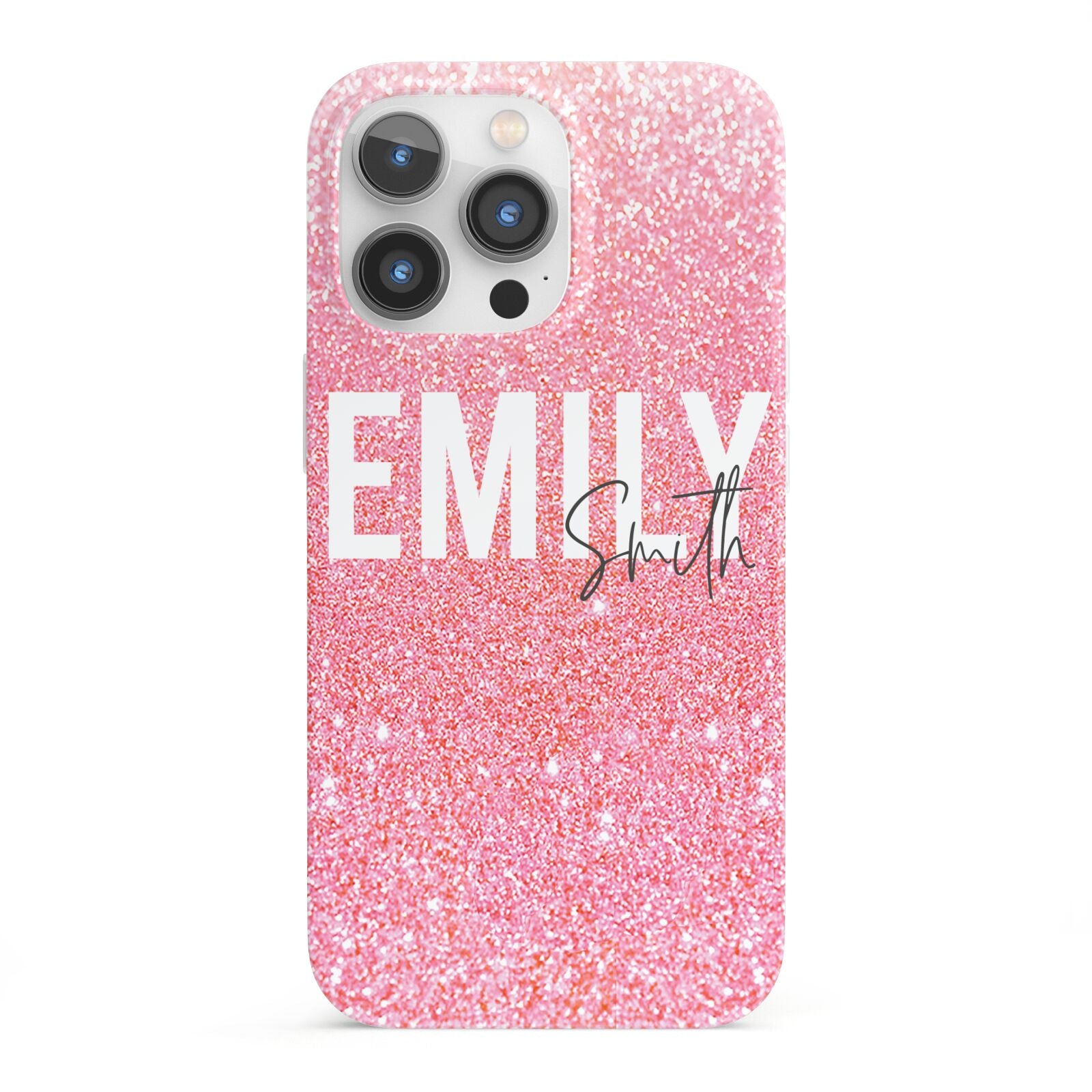 Personalised Pink Glitter White Name iPhone 13 Pro Full Wrap 3D Snap Case