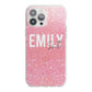 Personalised Pink Glitter White Name iPhone 13 Pro Max TPU Impact Case with White Edges