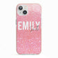 Personalised Pink Glitter White Name iPhone 13 TPU Impact Case with Pink Edges