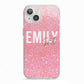 Personalised Pink Glitter White Name iPhone 13 TPU Impact Case with White Edges