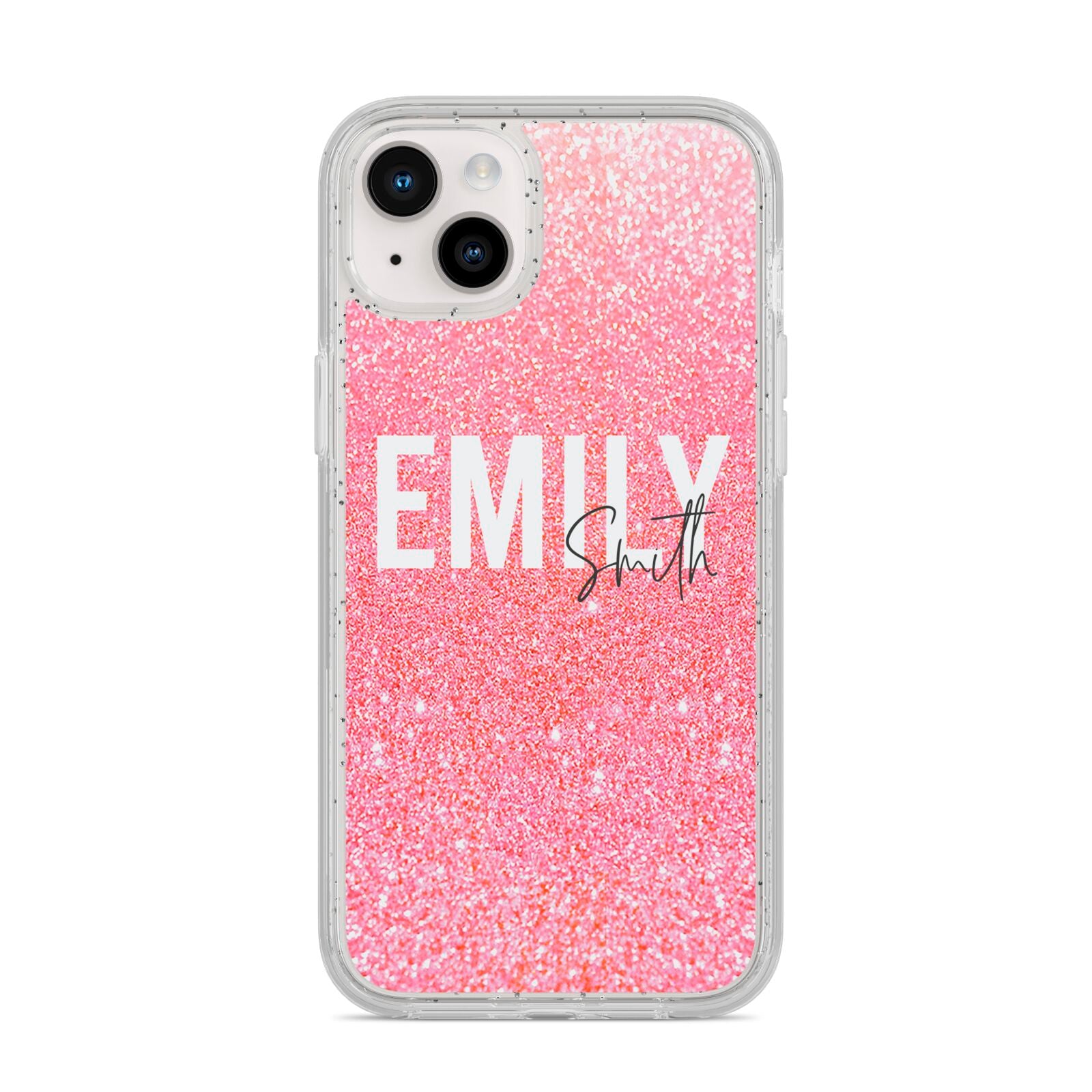 Personalised Pink Glitter White Name iPhone 14 Plus Glitter Tough Case Starlight