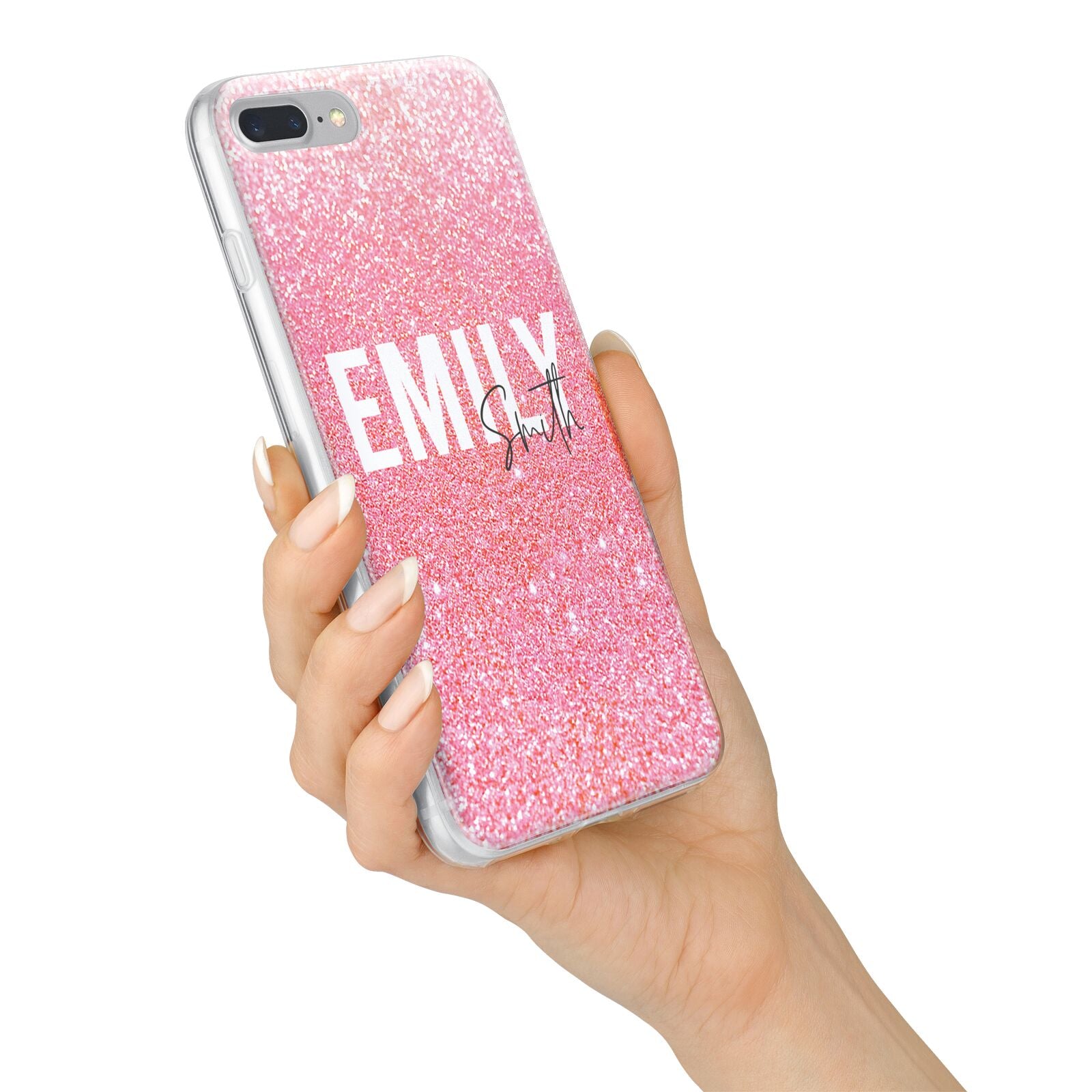 Personalised Pink Glitter White Name iPhone 7 Plus Bumper Case on Silver iPhone Alternative Image