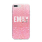 Personalised Pink Glitter White Name iPhone 7 Plus Bumper Case on Silver iPhone
