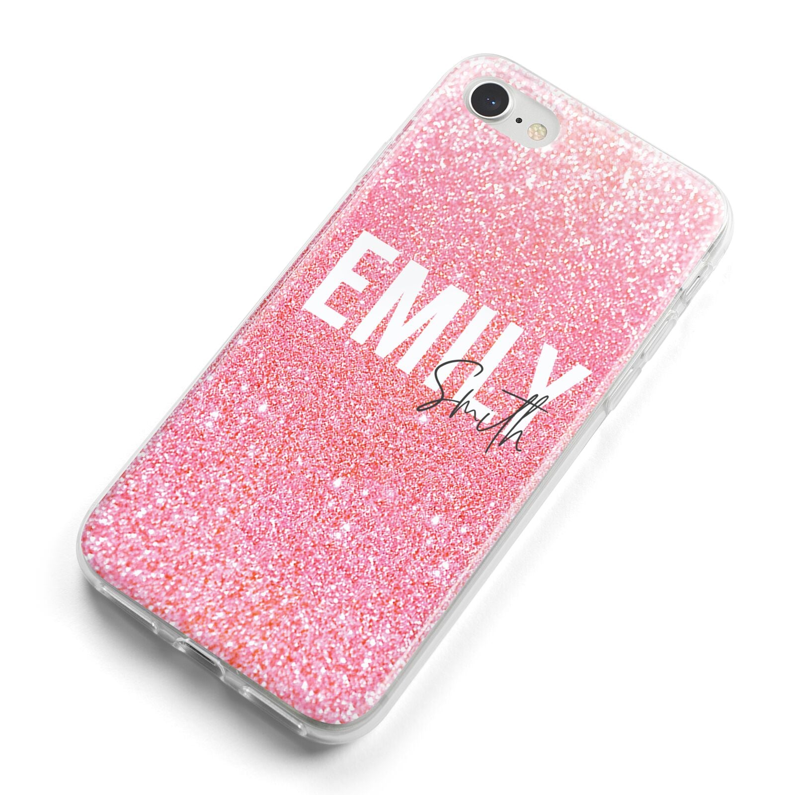 Personalised Pink Glitter White Name iPhone 8 Bumper Case on Silver iPhone Alternative Image