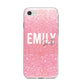 Personalised Pink Glitter White Name iPhone 8 Bumper Case on Silver iPhone