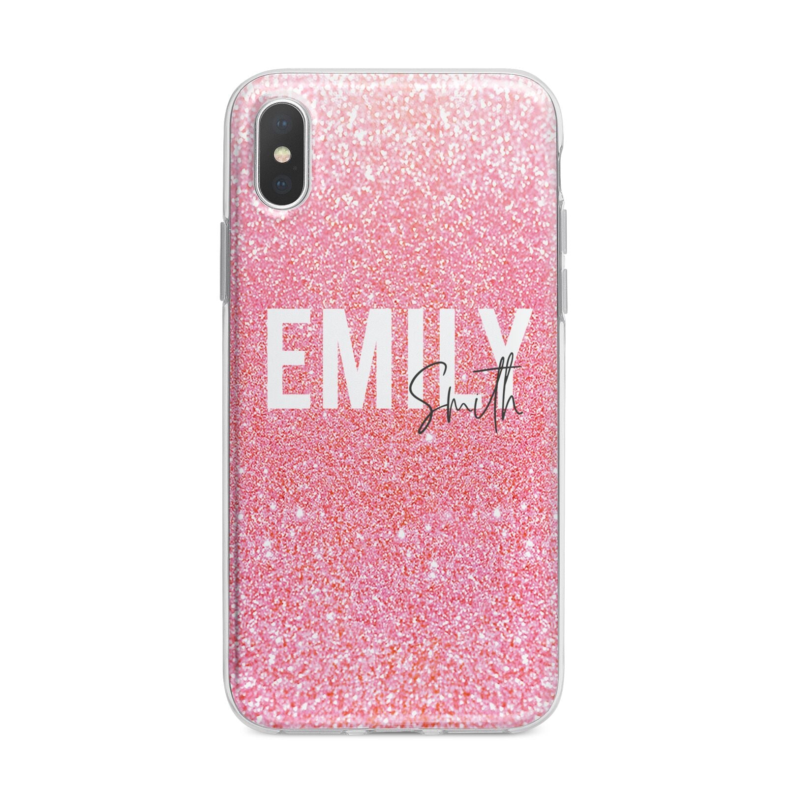 Personalised Pink Glitter White Name iPhone X Bumper Case on Silver iPhone Alternative Image 1