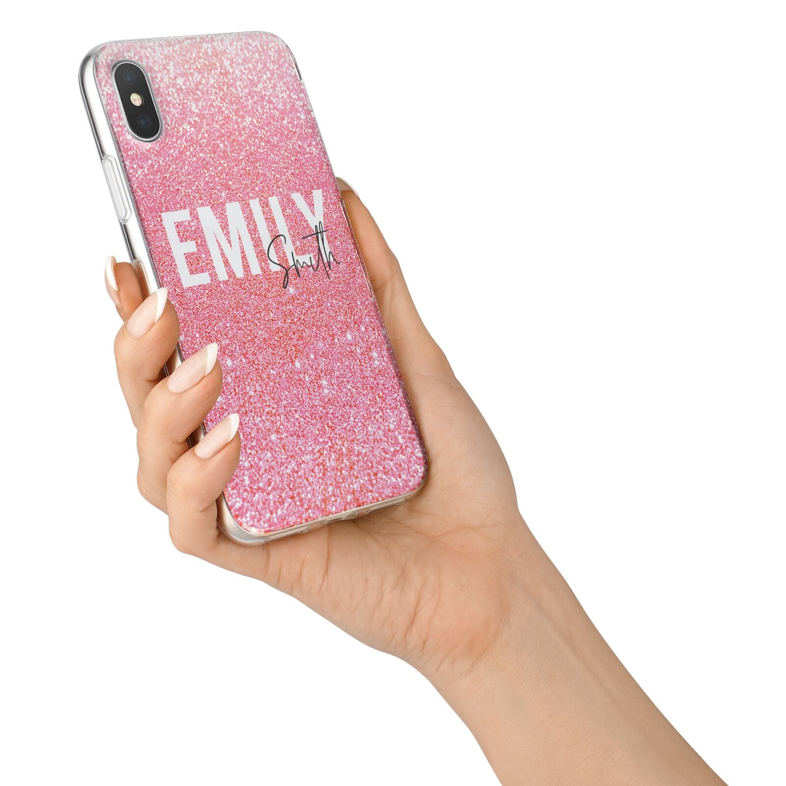 Personalised Pink Glitter White Name iPhone X Bumper Case on Silver iPhone Alternative Image 2