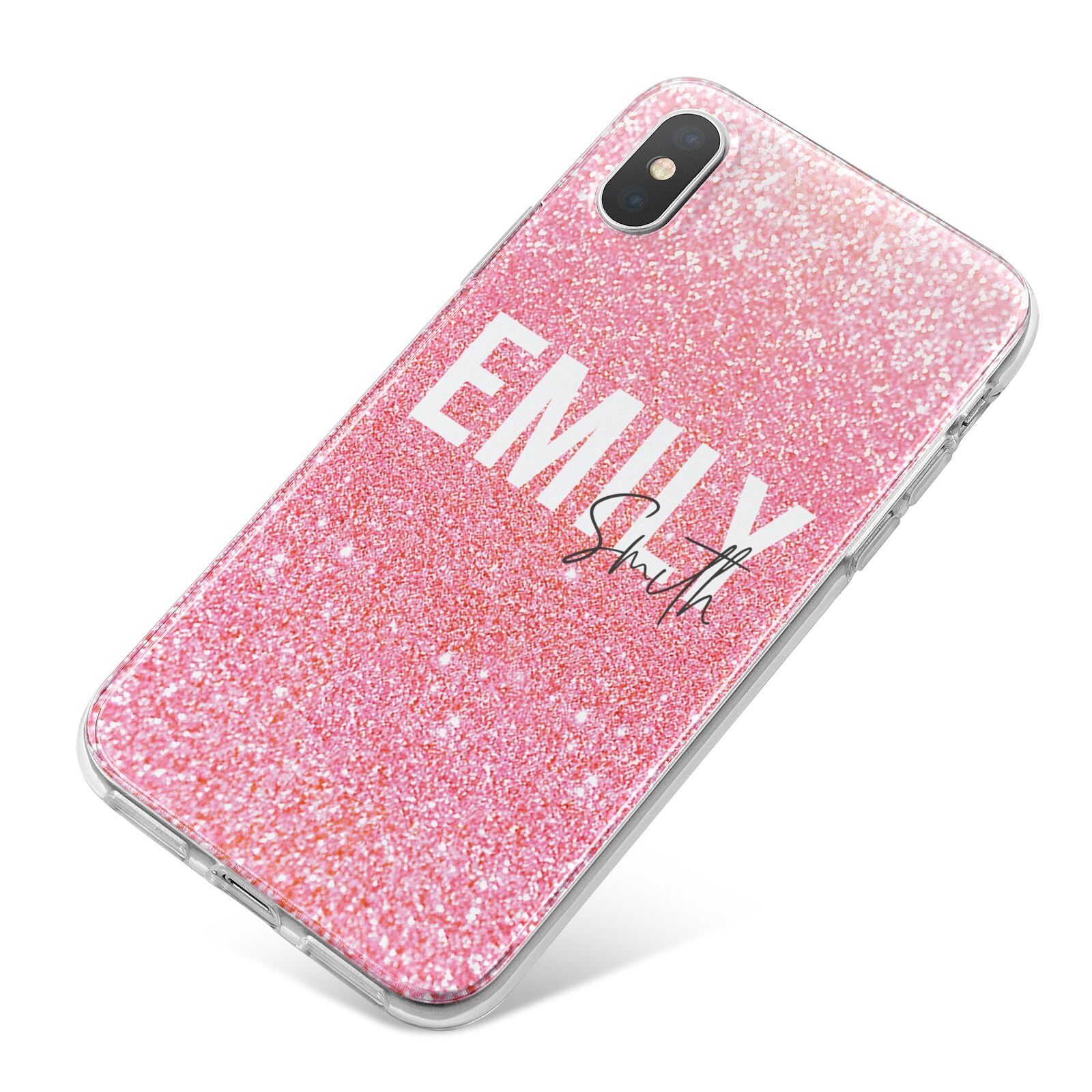 Personalised Pink Glitter White Name iPhone X Bumper Case on Silver iPhone