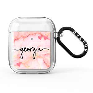 Personalised Pink Gold Agate Handwriting Text AirPods Case