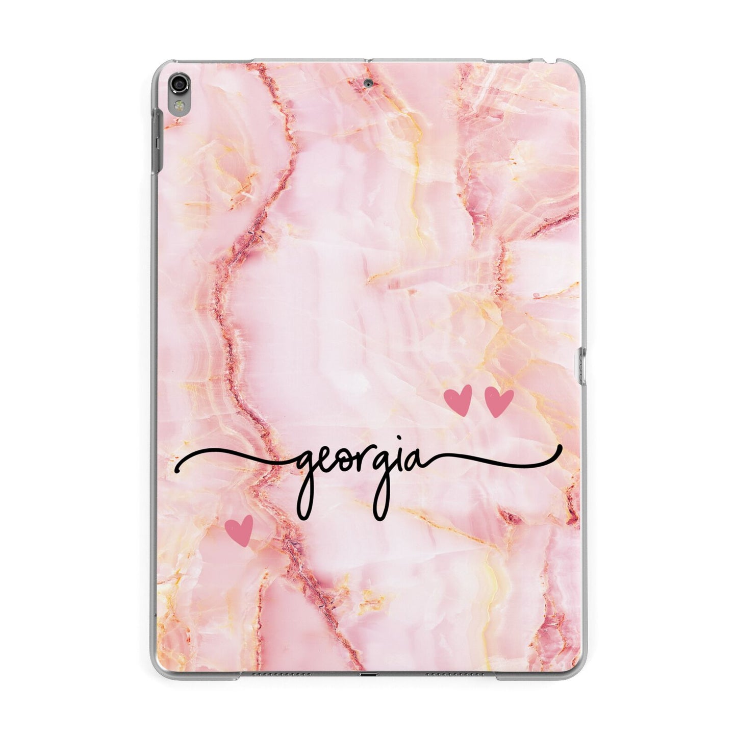 Personalised Pink Gold Agate Handwriting Text Apple iPad Grey Case