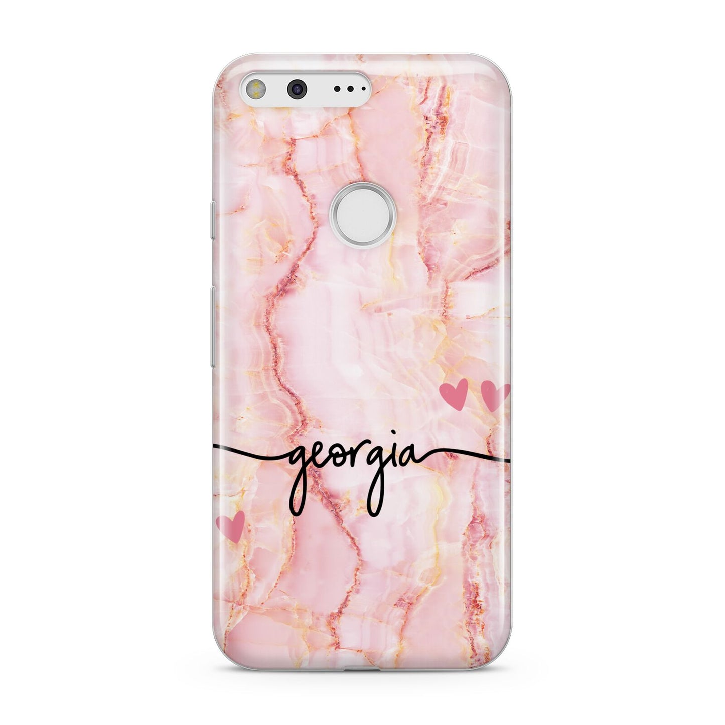 Personalised Pink Gold Agate Handwriting Text Google Pixel Case