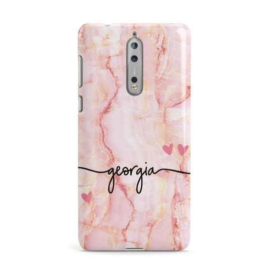 Personalised Pink Gold Agate Handwriting Text Nokia Case