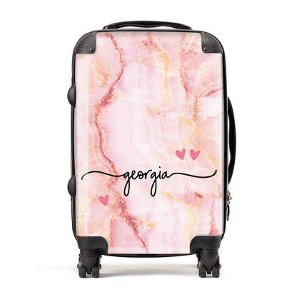 Personalised Pink Gold Agate Handwriting Text Suitcase
